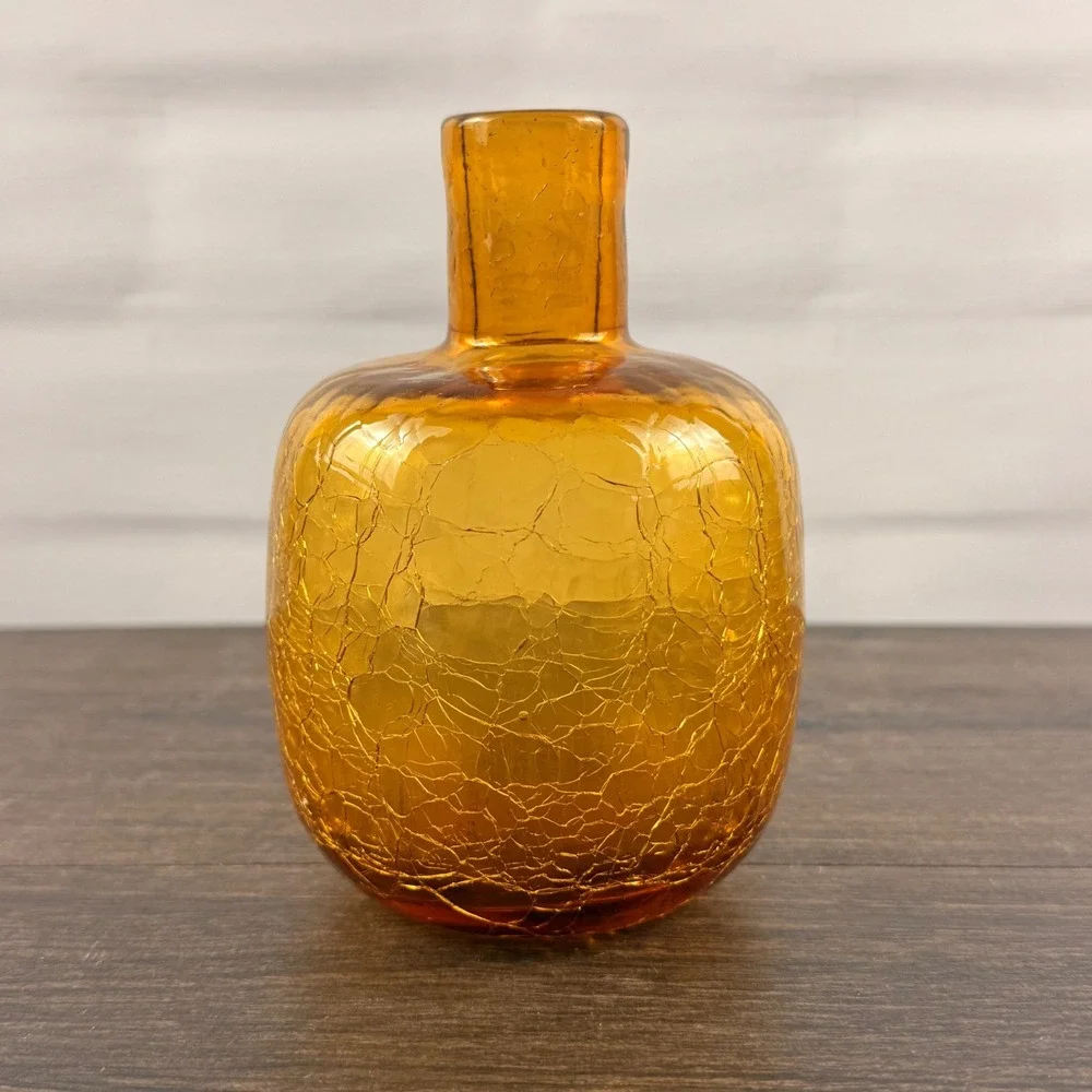 Blenko 6424 Wheat Crackle Glass Bud Vase Vintage Mid Century Modern Art Glass